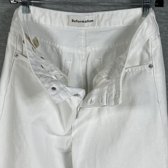 Reformation White Fawcett Jeans Womens Size 28/6 USA High Rise Wide Leg Raw Hem - Picture 4 of 16